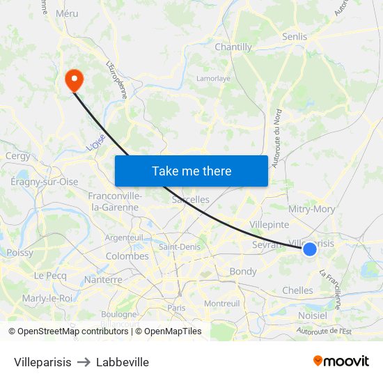 Villeparisis to Labbeville map
