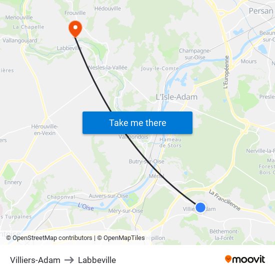 Villiers-Adam to Labbeville map