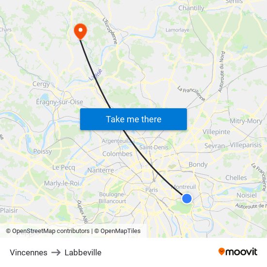 Vincennes to Labbeville map