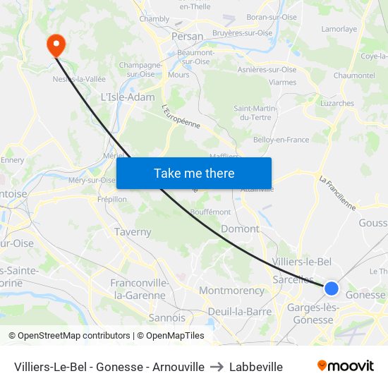 Villiers-Le-Bel - Gonesse - Arnouville to Labbeville map
