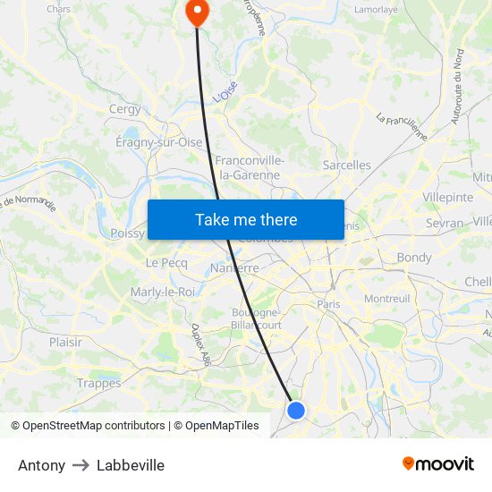 Antony to Labbeville map