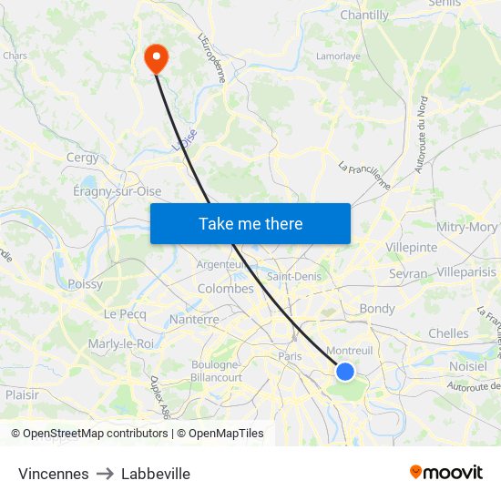Vincennes to Labbeville map