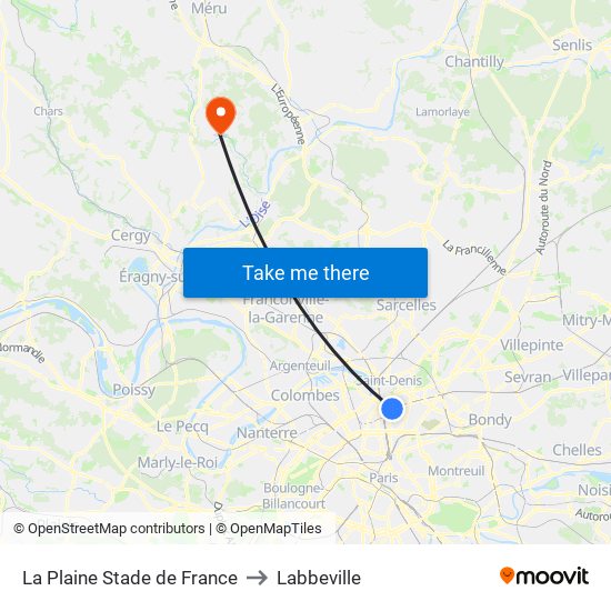 La Plaine Stade de France to Labbeville map