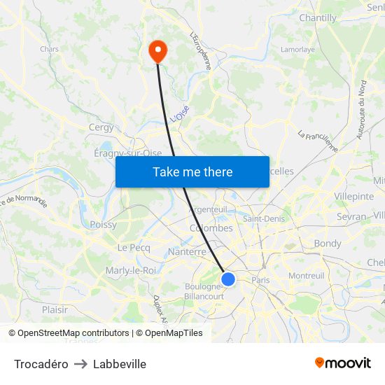 Trocadéro to Labbeville map