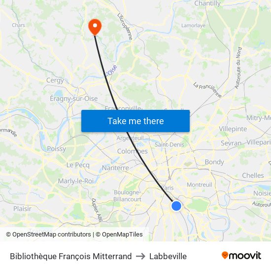 Bibliothèque François Mitterrand to Labbeville map
