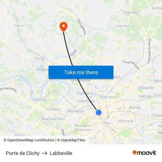 Porte de Clichy to Labbeville map