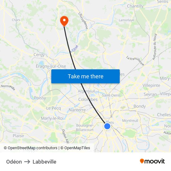 Odéon to Labbeville map