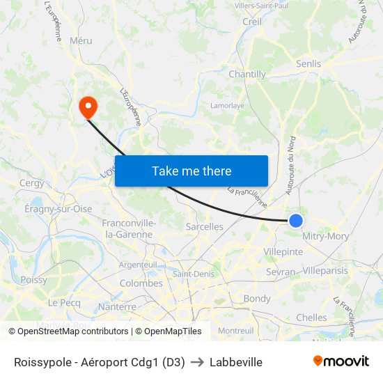 Roissypole - Aéroport Cdg1 (D3) to Labbeville map