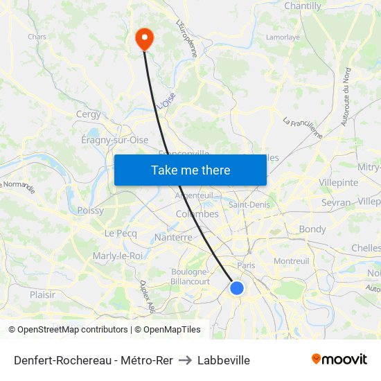 Denfert-Rochereau - Métro-Rer to Labbeville map