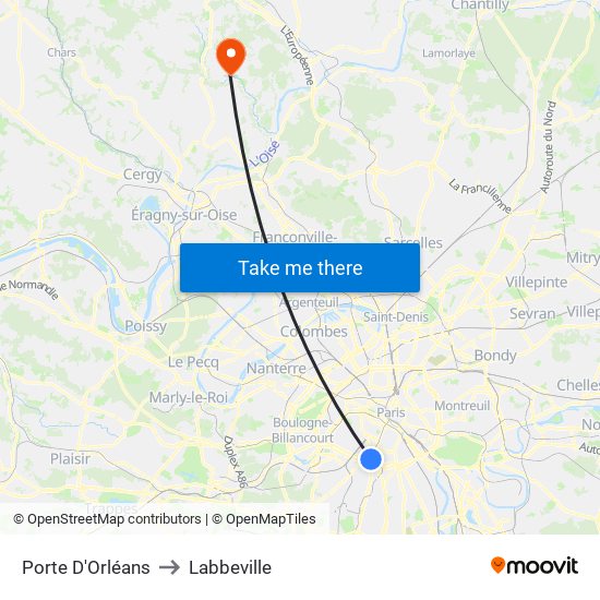 Porte D'Orléans to Labbeville map