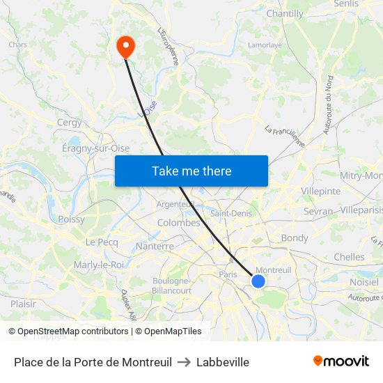 Place de la Porte de Montreuil to Labbeville map