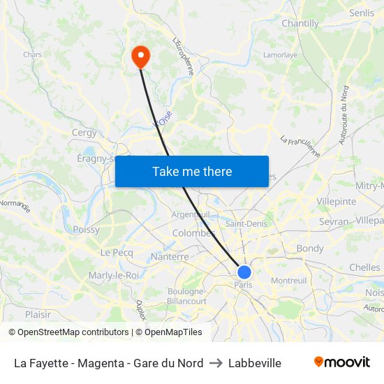 La Fayette - Magenta - Gare du Nord to Labbeville map
