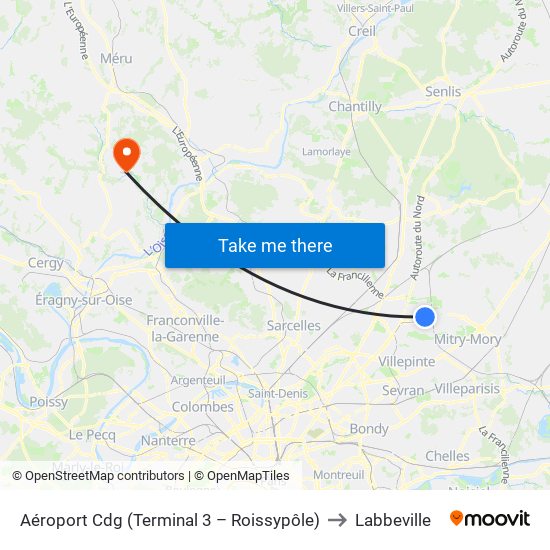 Aéroport Cdg (Terminal 3 – Roissypôle) to Labbeville map