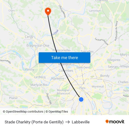 Stade Charléty (Porte de Gentilly) to Labbeville map