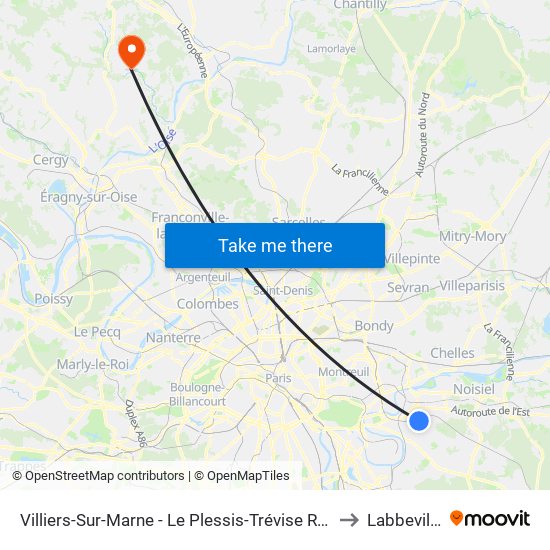 Villiers-Sur-Marne - Le Plessis-Trévise RER to Labbeville map