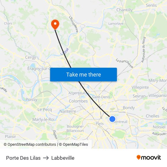 Porte Des Lilas to Labbeville map