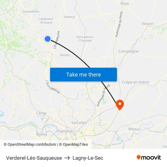 Verderel-Lès-Sauqueuse to Lagny-Le-Sec map