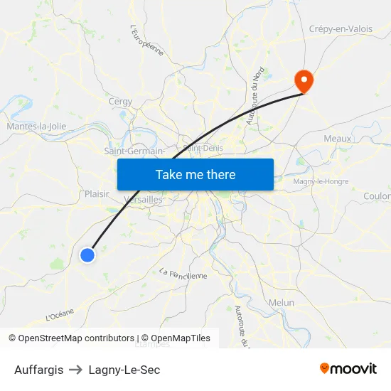 Auffargis to Lagny-Le-Sec map