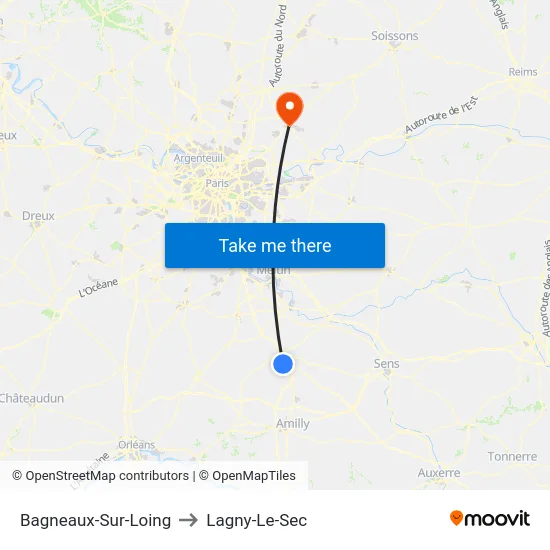 Bagneaux-Sur-Loing to Lagny-Le-Sec map