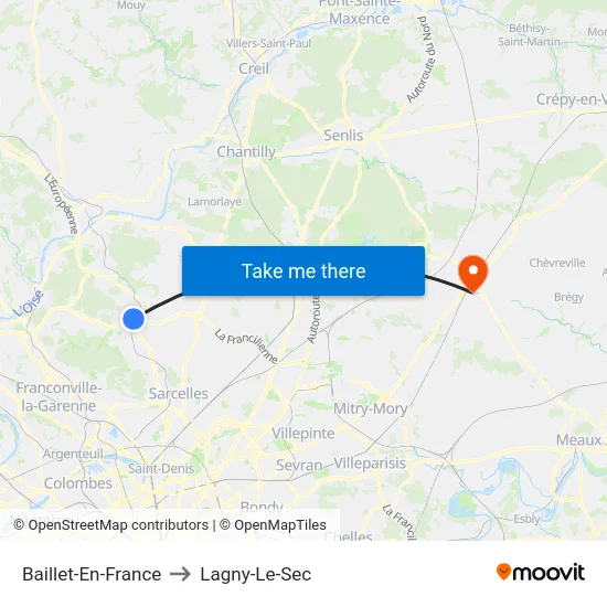 Baillet-En-France to Lagny-Le-Sec map