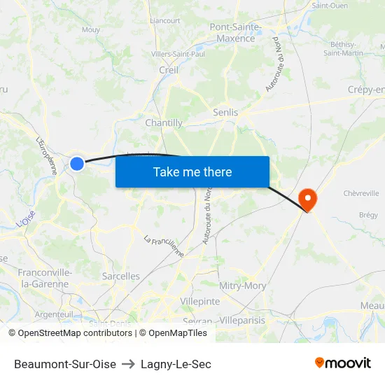 Beaumont-Sur-Oise to Lagny-Le-Sec map