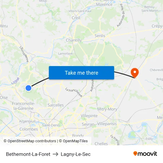 Bethemont-La-Foret to Lagny-Le-Sec map