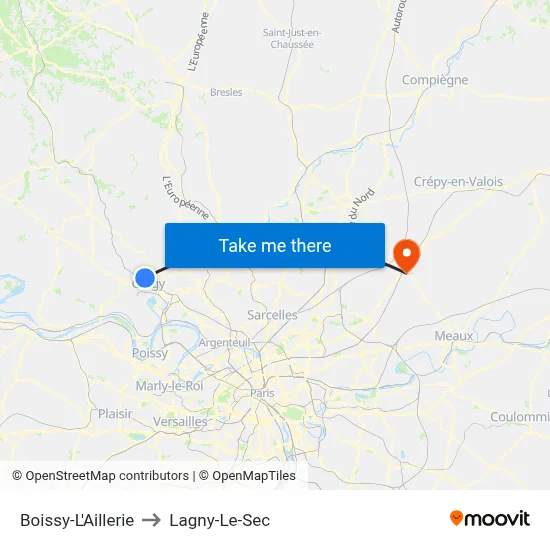 Boissy-L'Aillerie to Lagny-Le-Sec map