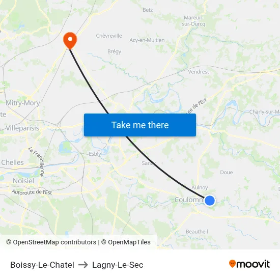 Boissy-Le-Chatel to Lagny-Le-Sec map