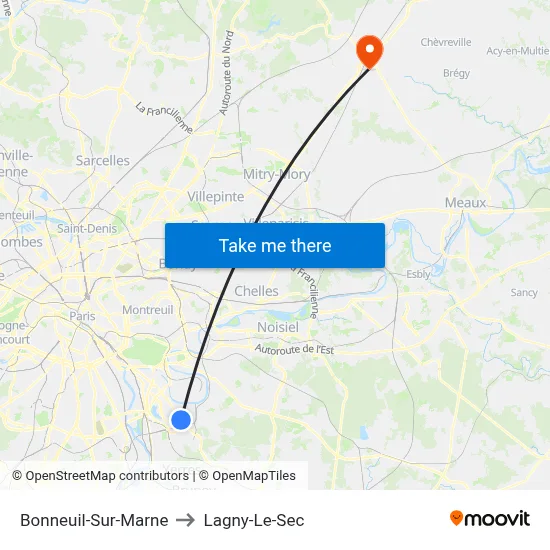 Bonneuil-Sur-Marne to Lagny-Le-Sec map