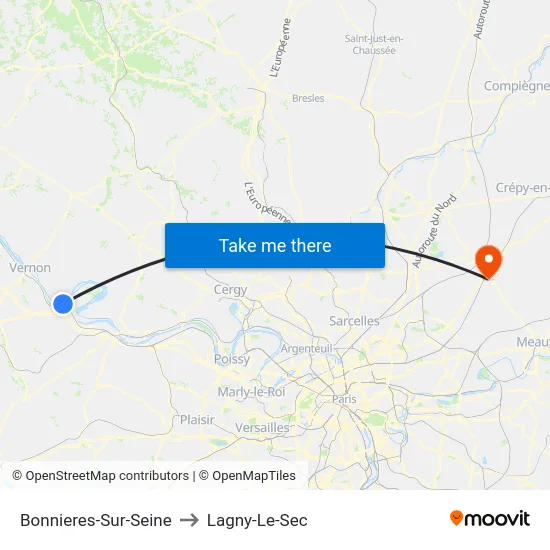 Bonnieres-Sur-Seine to Lagny-Le-Sec map