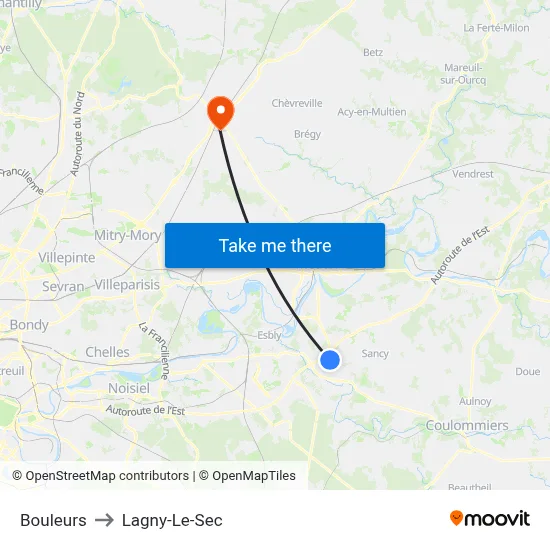Bouleurs to Lagny-Le-Sec map