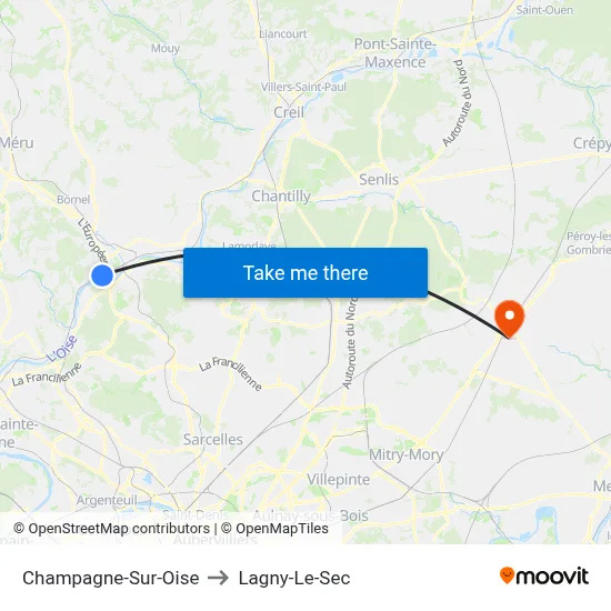 Champagne-Sur-Oise to Lagny-Le-Sec map