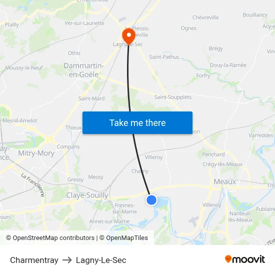 Charmentray to Lagny-Le-Sec map