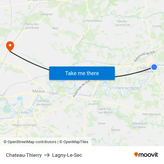 Chateau-Thierry to Lagny-Le-Sec map