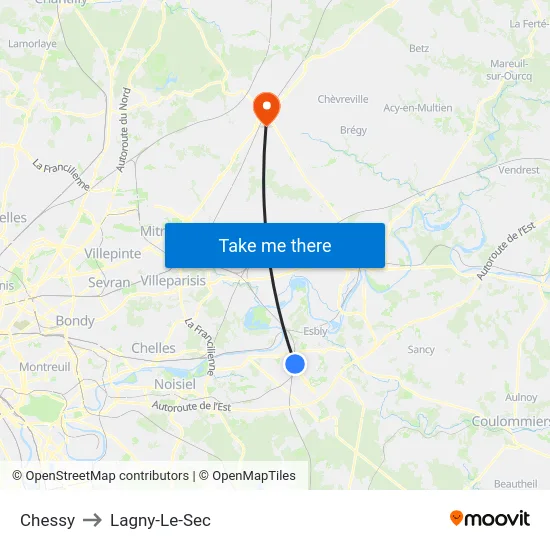 Chessy to Lagny-Le-Sec map