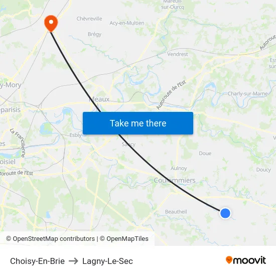 Choisy-En-Brie to Lagny-Le-Sec map