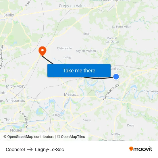 Cocherel to Lagny-Le-Sec map
