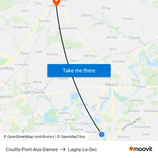 Couilly-Pont-Aux-Dames to Lagny-Le-Sec map