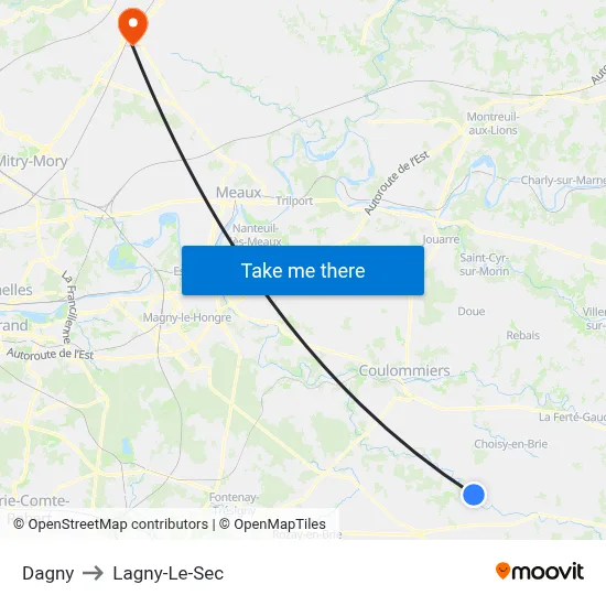 Dagny to Lagny-Le-Sec map