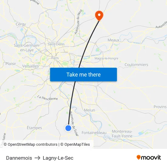 Dannemois to Lagny-Le-Sec map