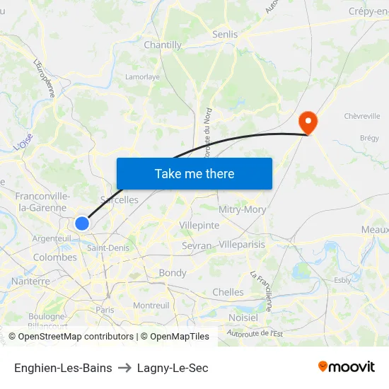 Enghien-Les-Bains to Lagny-Le-Sec map