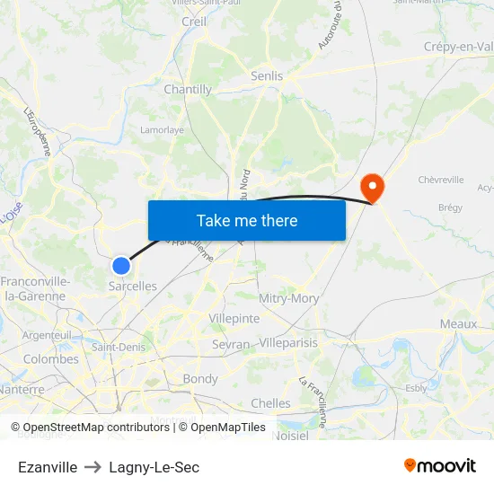 Ezanville to Lagny-Le-Sec map