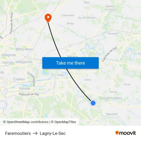 Faremoutiers to Lagny-Le-Sec map