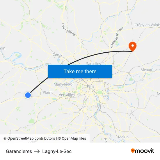 Garancieres to Lagny-Le-Sec map