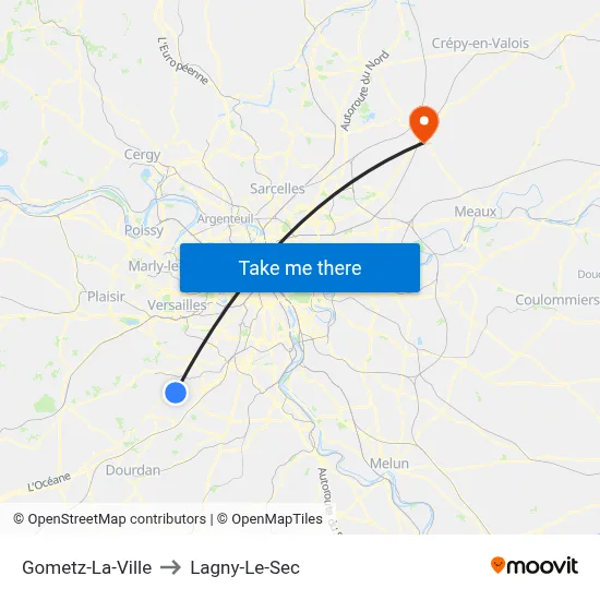 Gometz-La-Ville to Lagny-Le-Sec map