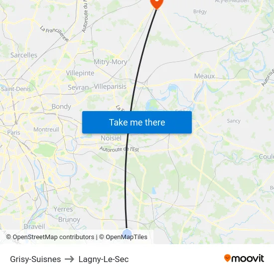 Grisy-Suisnes to Lagny-Le-Sec map