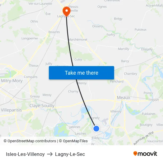 Isles-Les-Villenoy to Lagny-Le-Sec map