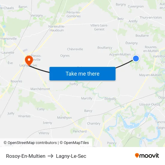 Rosoy-En-Multien to Lagny-Le-Sec map