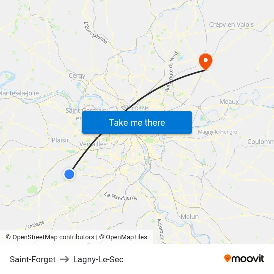Saint-Forget to Lagny-Le-Sec map