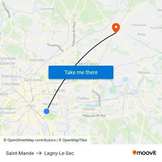 Saint-Mande to Lagny-Le-Sec map